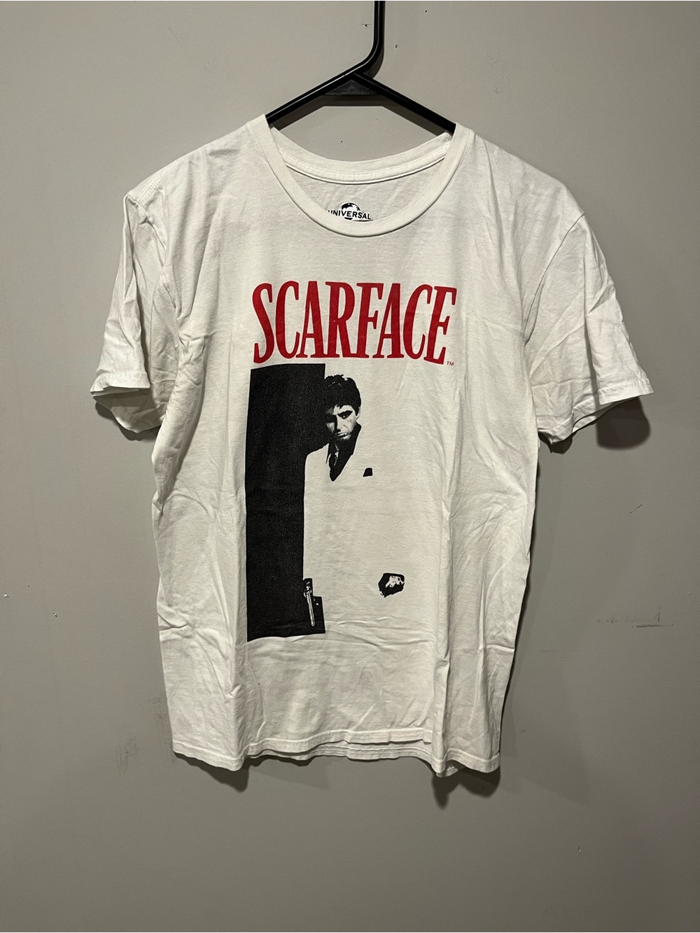Scarface Graphic Tee - White with Red & Black Print size medium
